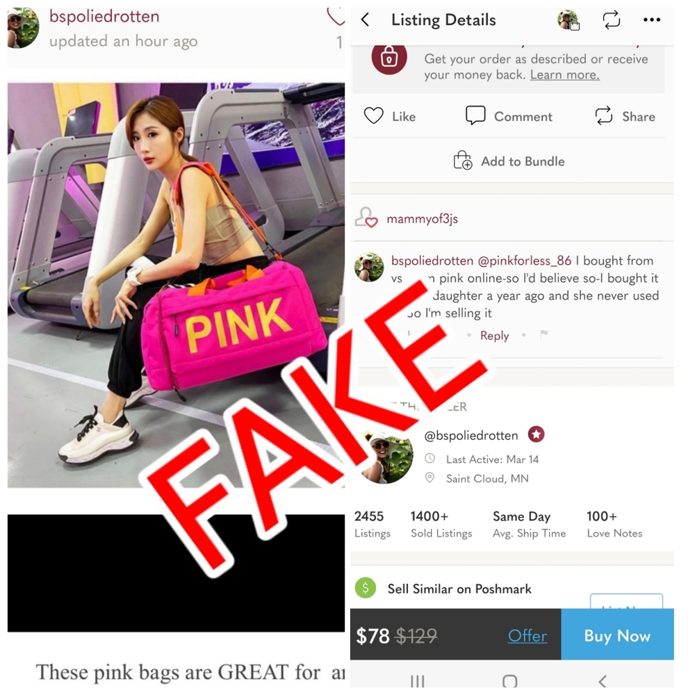 🚫FAKE VS PINK SOCKS🚫 BUYER BEWARE! - Picture 2 of 15